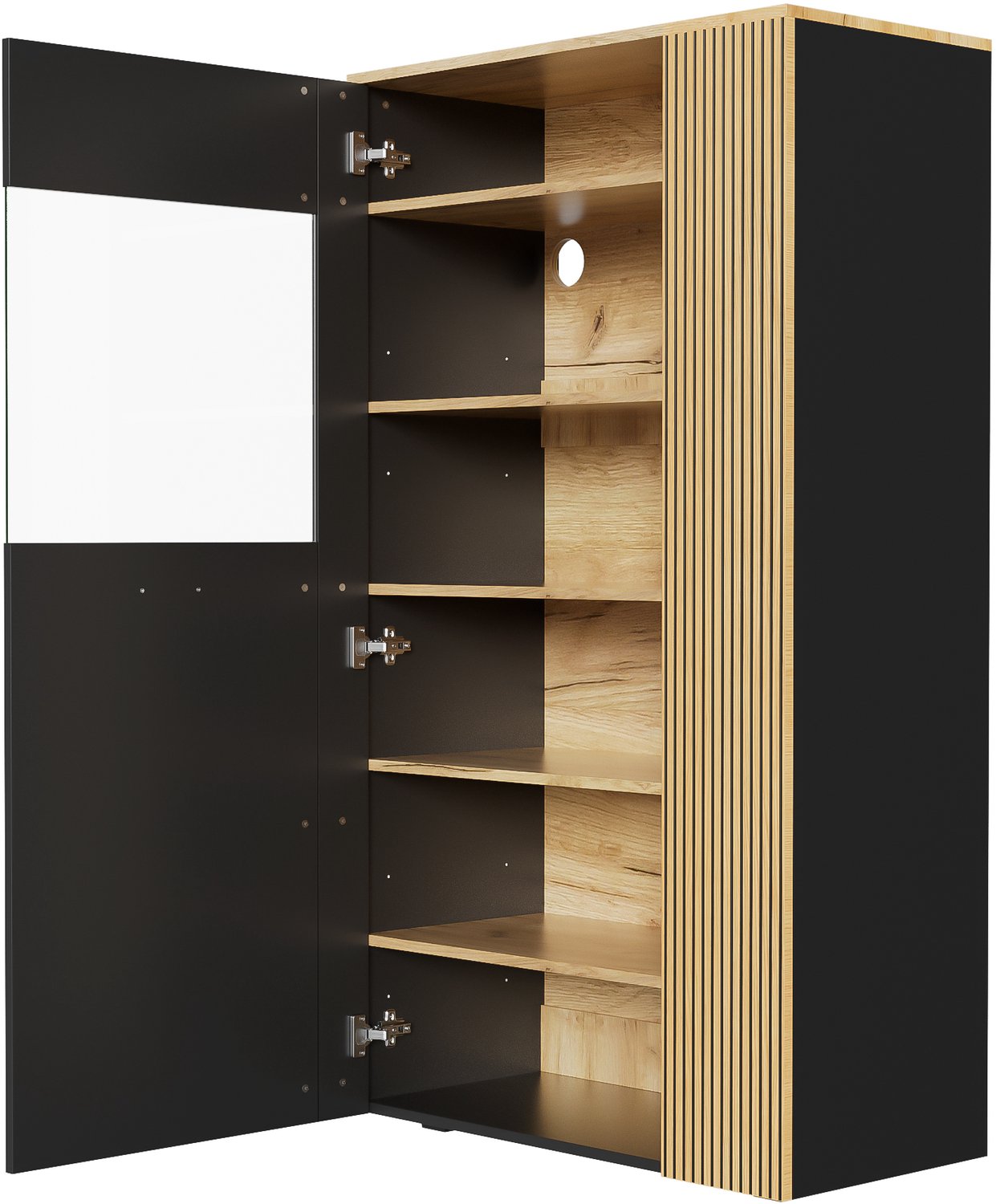 Ropilly Opbergkast met 16 kleuren ledverlichting - 80 x 40 x 146 cm - glazen deur - zwart met houtkleur - voor woonkamer en thuiskantoor Zwart en houtkleur
