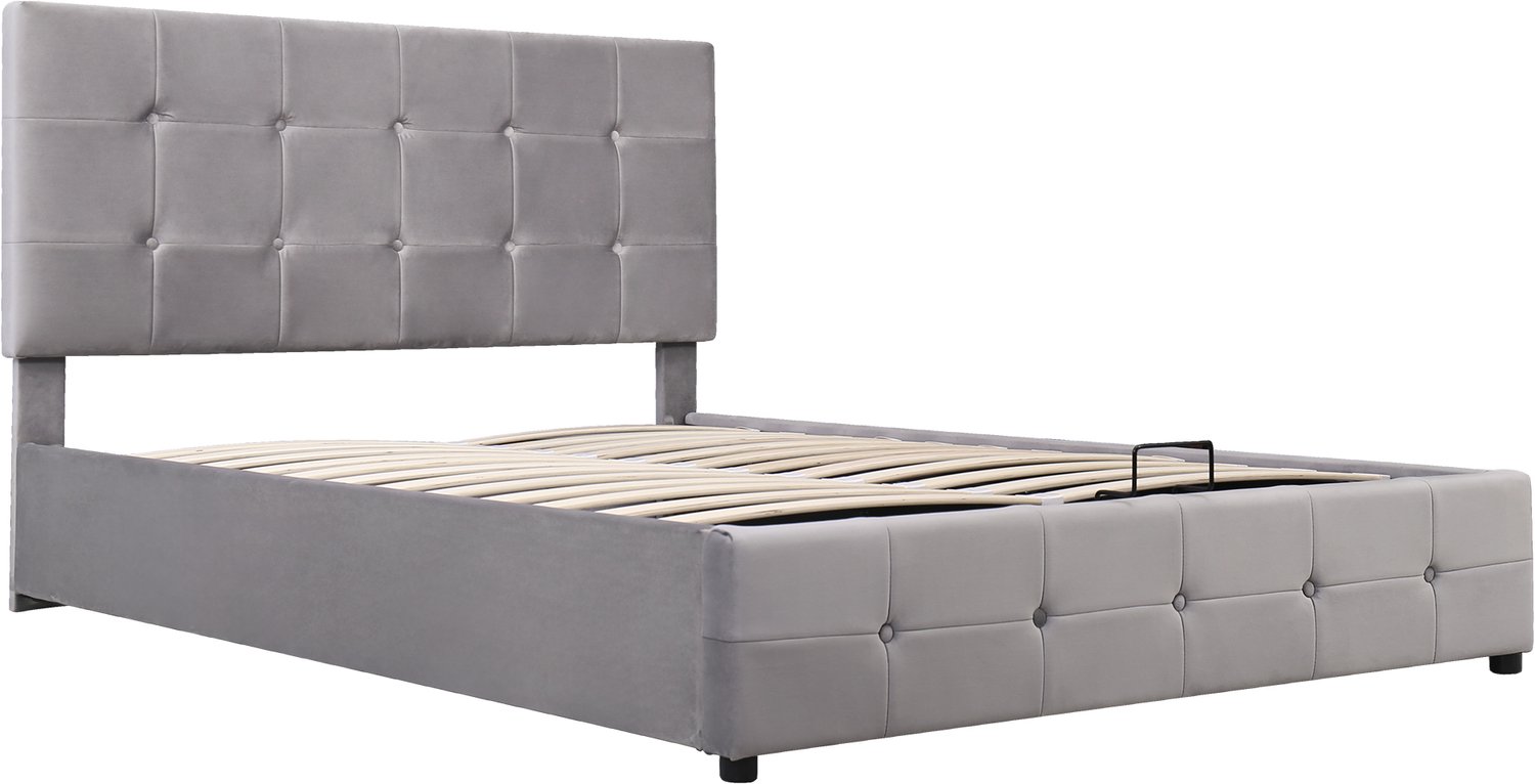 MUVANO Gestoffeerd bed 140x200 met opbergruimte - Tweepersoonsbed in fluweel - Hydraulisch liftsysteem - In hoogte verstelbaar hoofdbord - Slaapkamer Grijs