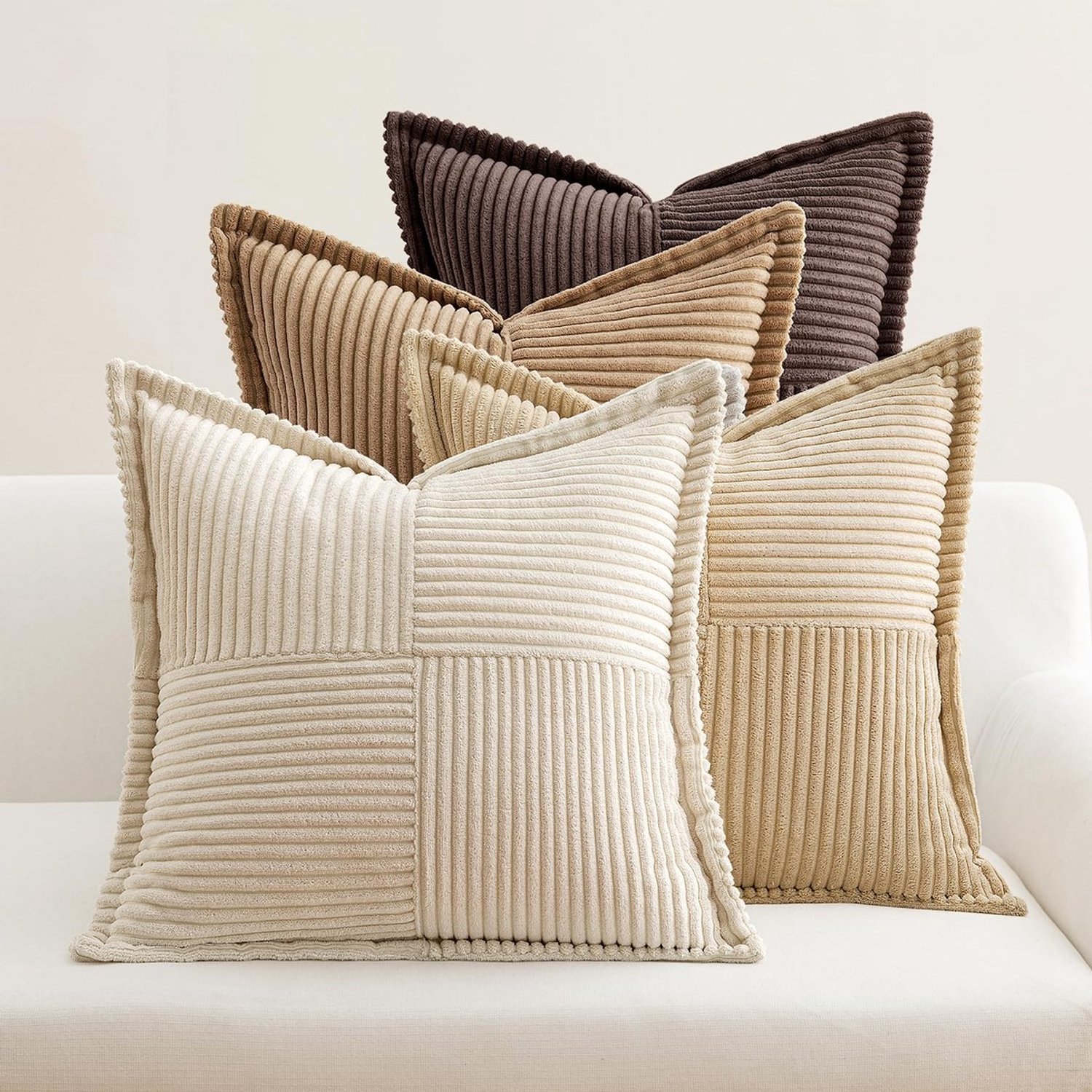Duraxl Kussensloop - Cordfluweel - 40 x 40 cm - Set van 4 Koffieserie