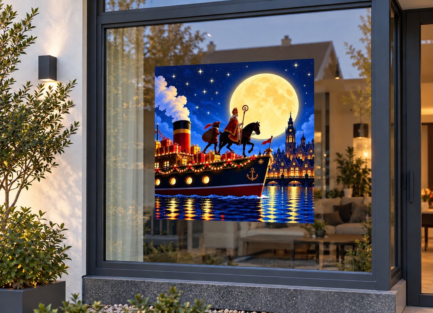 De Stickerman Sinterklaas Raamsticker 75cm Breed Herbruikbaar Weerbestendig (V25) Multi