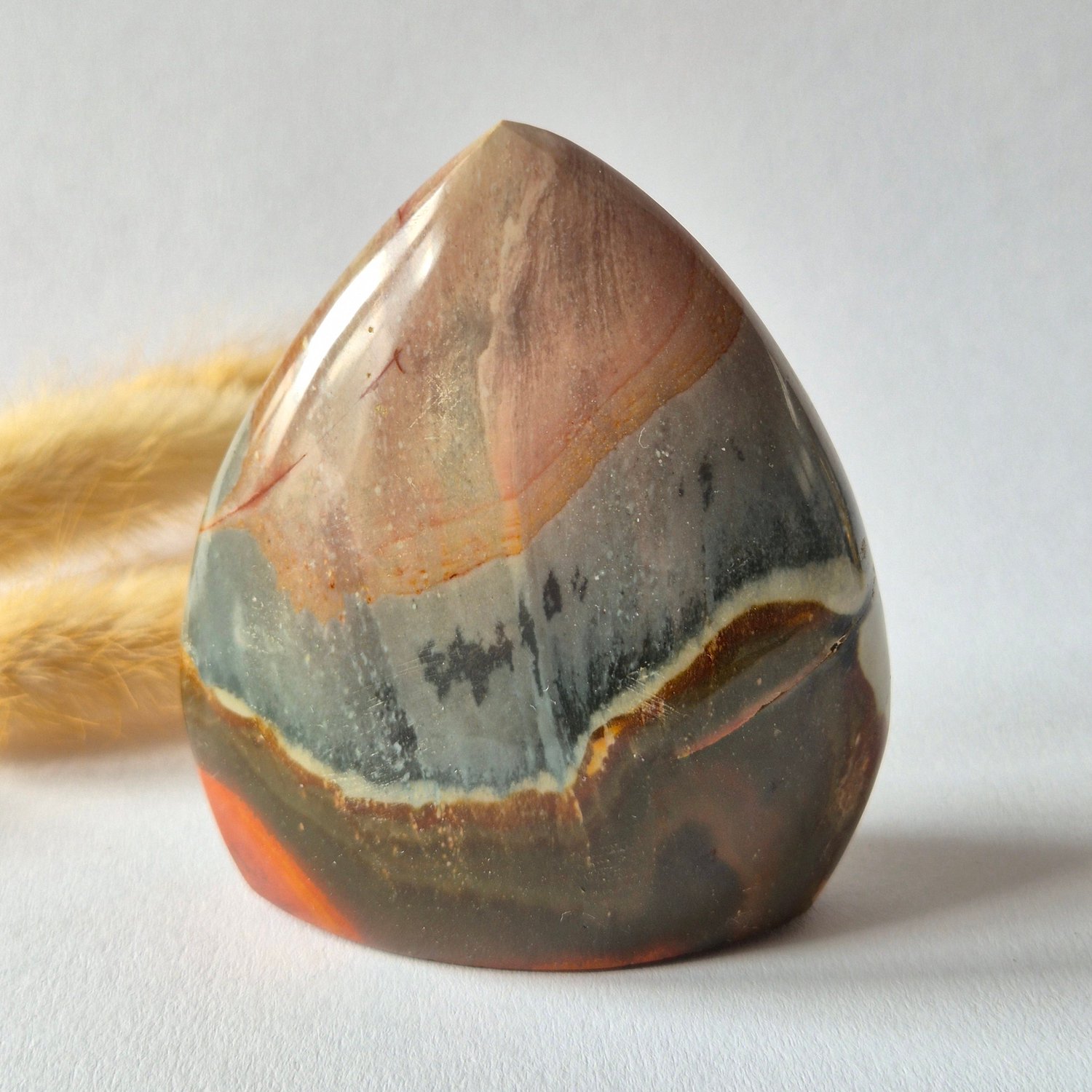 Moonlight Gemstones Ocean Jasper Polychroom Edelsteen Flame 219g – Rood Oranje Uniek Patroon Meerkleurig