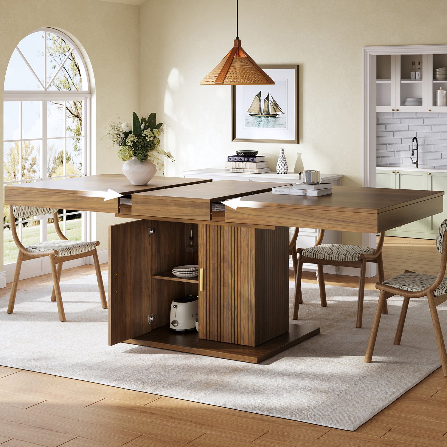 Maisentiel Uitschuifbare eettafel met opbergruimte - bruin - 140-180 x 90 x 75,2 cm