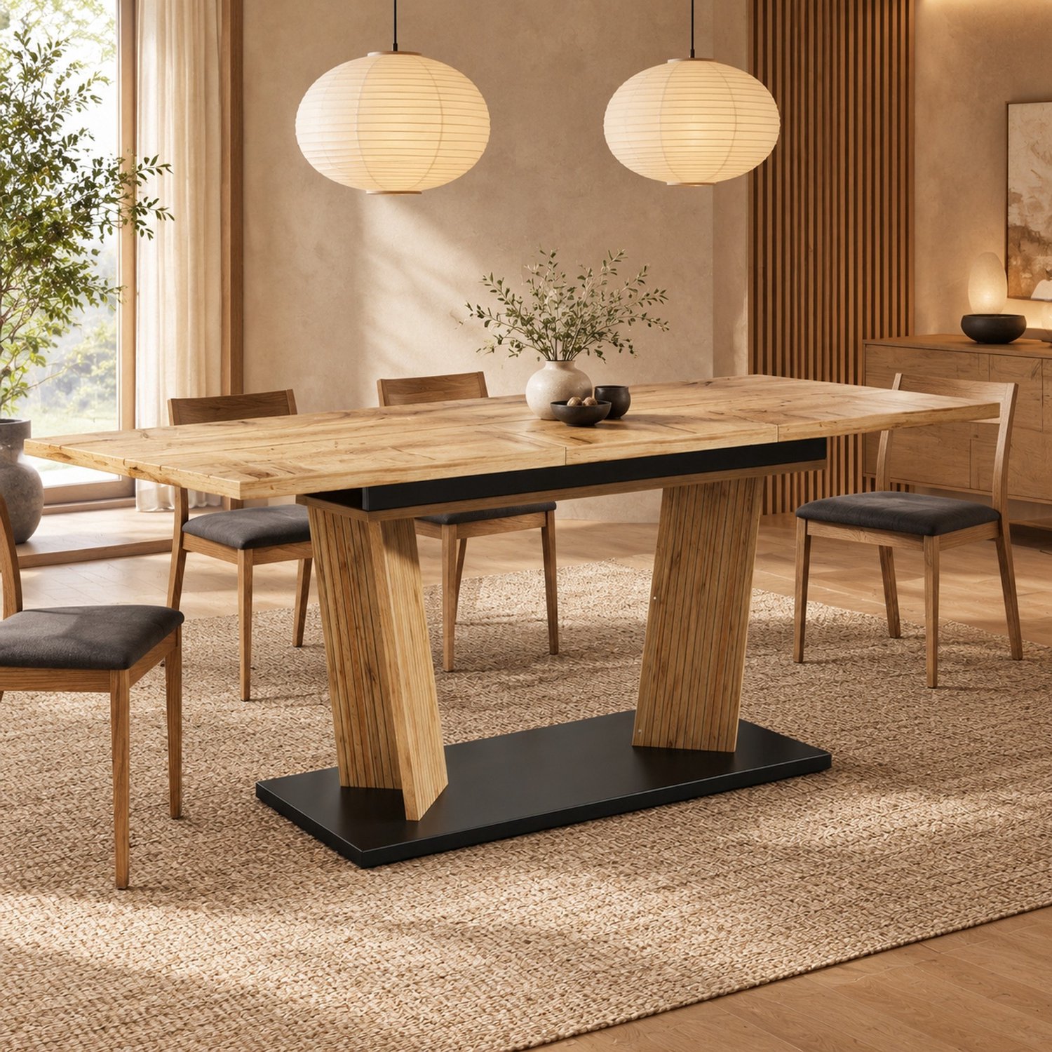 Maisentiel Uitschuifbare eettafel 120-160 x 80 x 76 cm - eikenlook - MDF en metaal Eiken kleur