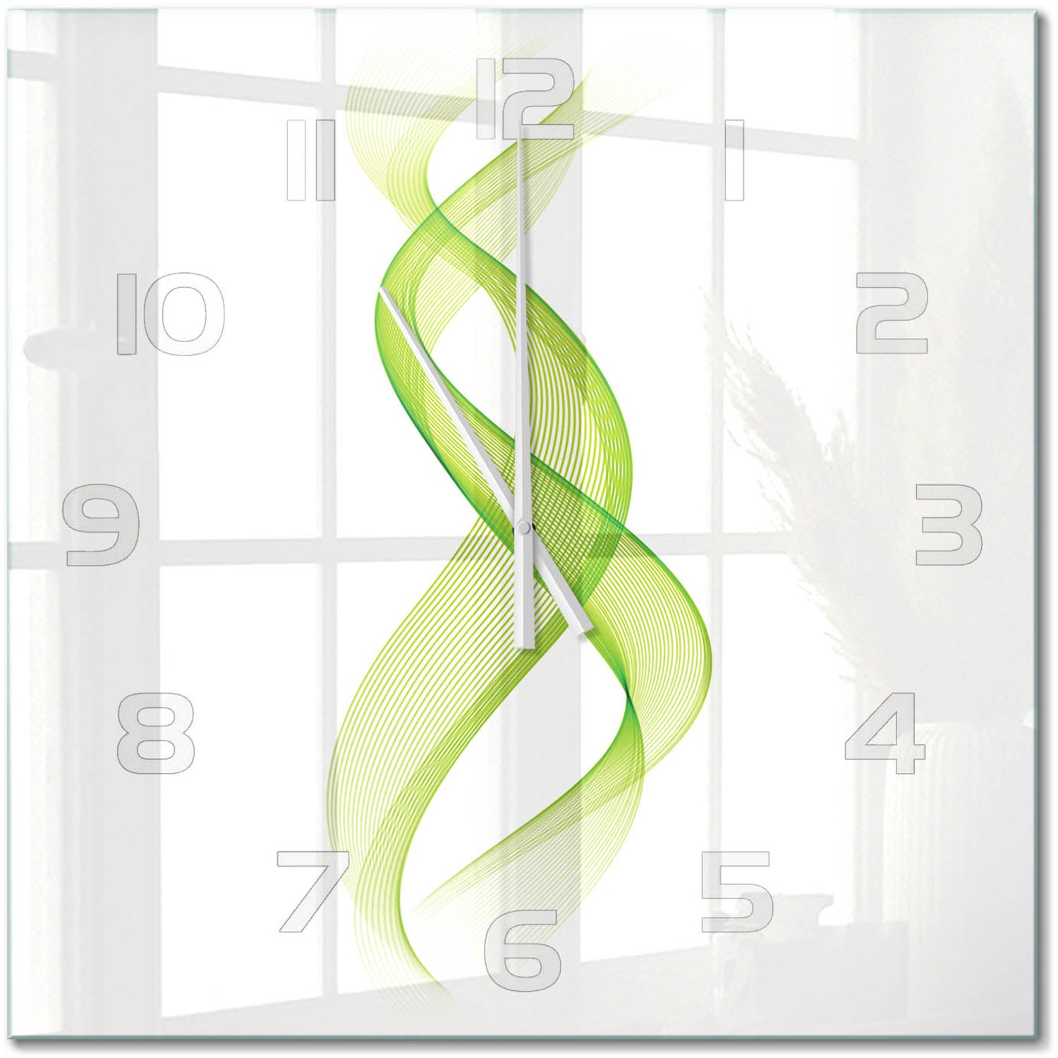 TULUP Wandklok - Kleurrijke golven Glazen Wandklok Design - 60x60 cm - Groente Klok Glas Met Opdruk - Witte handen - Vierkante Klok - Wandklok Glas Met Motief - Decoratieve Glazen Klok