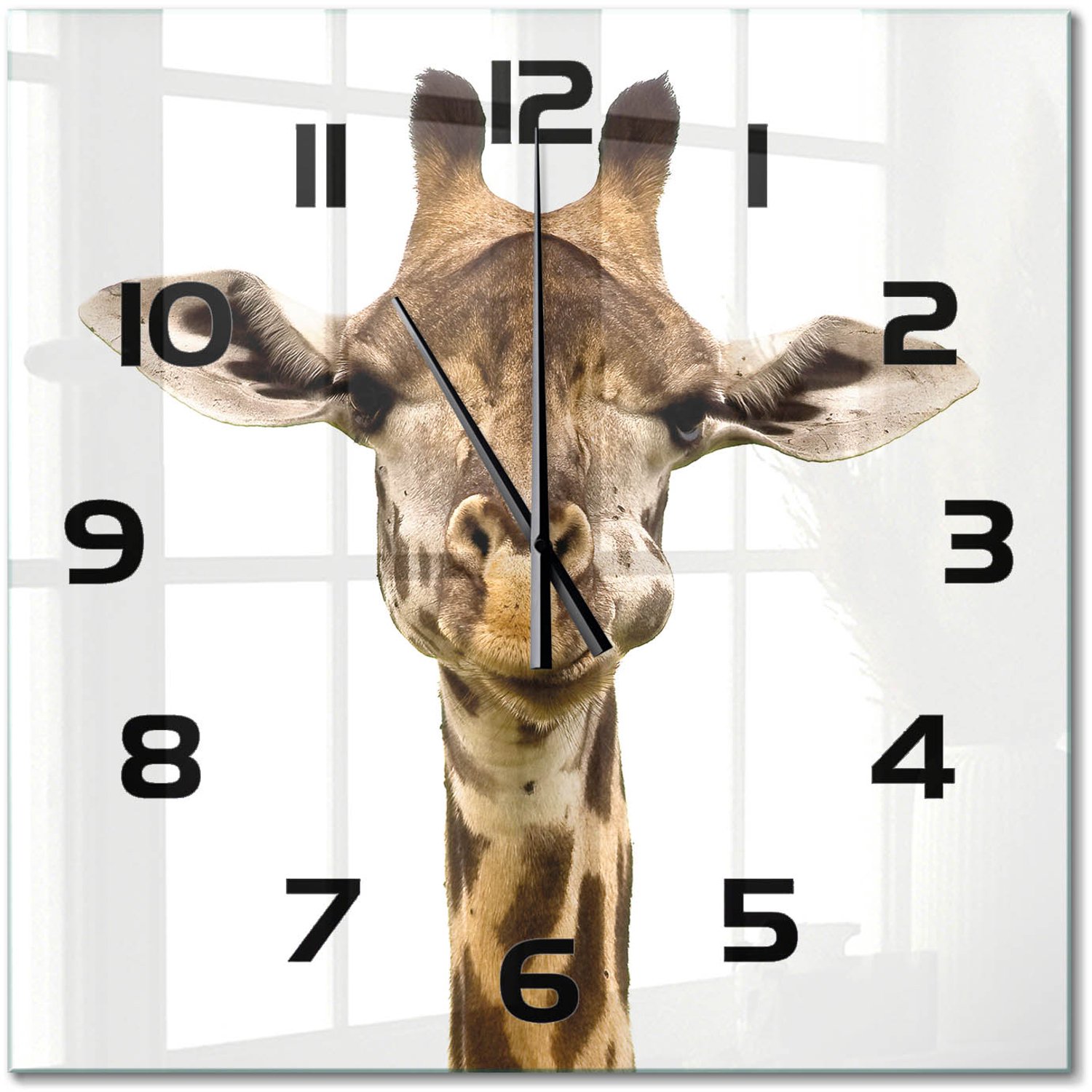 TULUP Wandklok - Giraffe Wandklok Glas Met Motief - 60x60 cm - Bruin Decoratieve Glazen Klok - Zwarte handen - Vierkante Klok - Gekleurde Glazen Klok - Glazen Klok Met Print