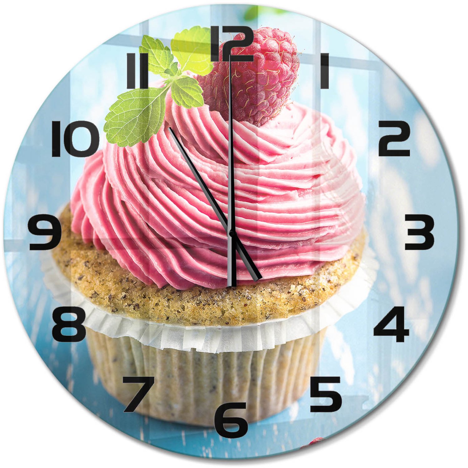 TULUP Wandklok - Frambozenmuffin Glazen Wandklok Design - fi60 cm - Rood Klok Glas Met Opdruk - Zwarte handen - Ronde Klok - Wandklok Glas Met Motief - Decoratieve Glazen Klok