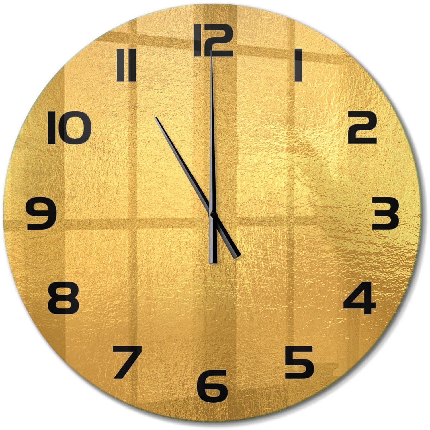 TULUP Wandklok - Achtergrond van goudfolie Wandklok Glas Decoratie - fi60 cm - Gouden Gekleurde Glazen Klok - Zwarte handen - Ronde Klok - Klok Glas Met Opdruk - Moderne Wandklok Glas