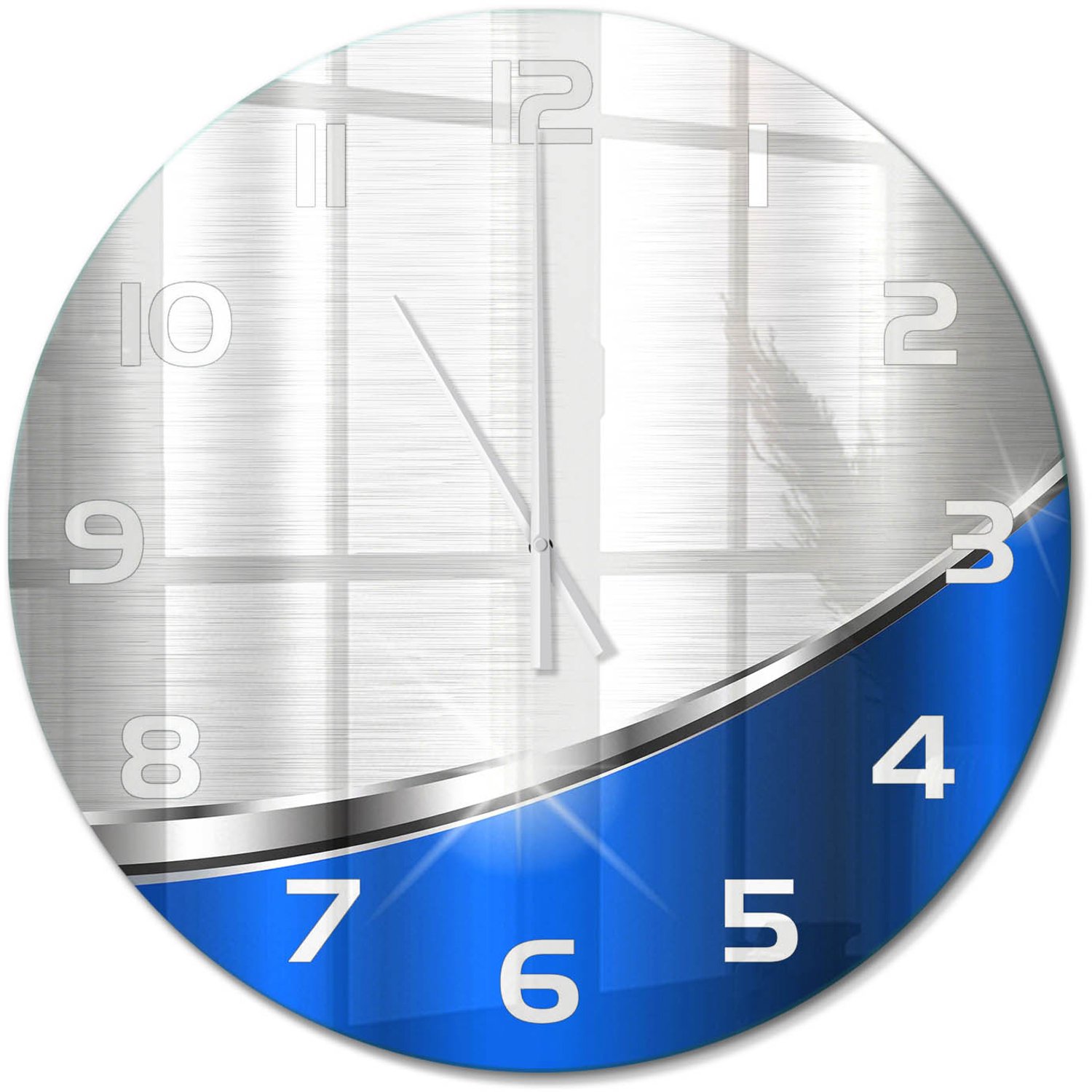 TULUP Wandklok - Metaalabstractie Moderne Wandklok Glas - fi60 cm - Blauw Wandklok Glas Decoratie - Witte handen - Ronde Klok - Glazen Wandklok Design - Klok Glas Met Opdruk