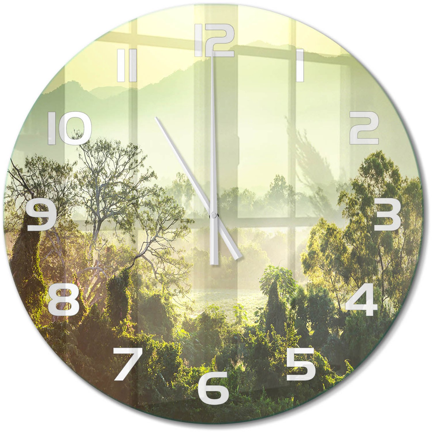 TULUP Wandklok - jungle Moderne Wandklok Glas - fi60 cm - Groente Wandklok Glas Decoratie - Witte handen - Ronde Klok - Glazen Wandklok Design - Klok Glas Met Opdruk