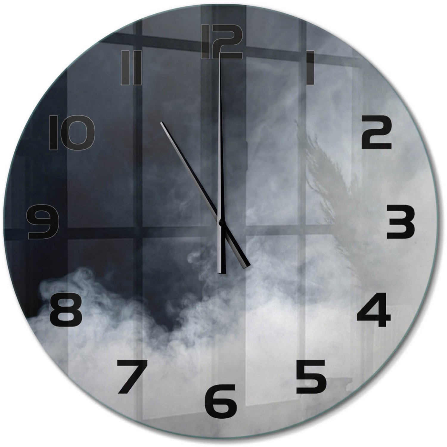 TULUP Wandklok - Witte rook Glazen Wandklok Design - fi60 cm - zwart Klok Glas Met Opdruk - Zwarte handen - Ronde Klok - Wandklok Glas Met Motief - Decoratieve Glazen Klok
