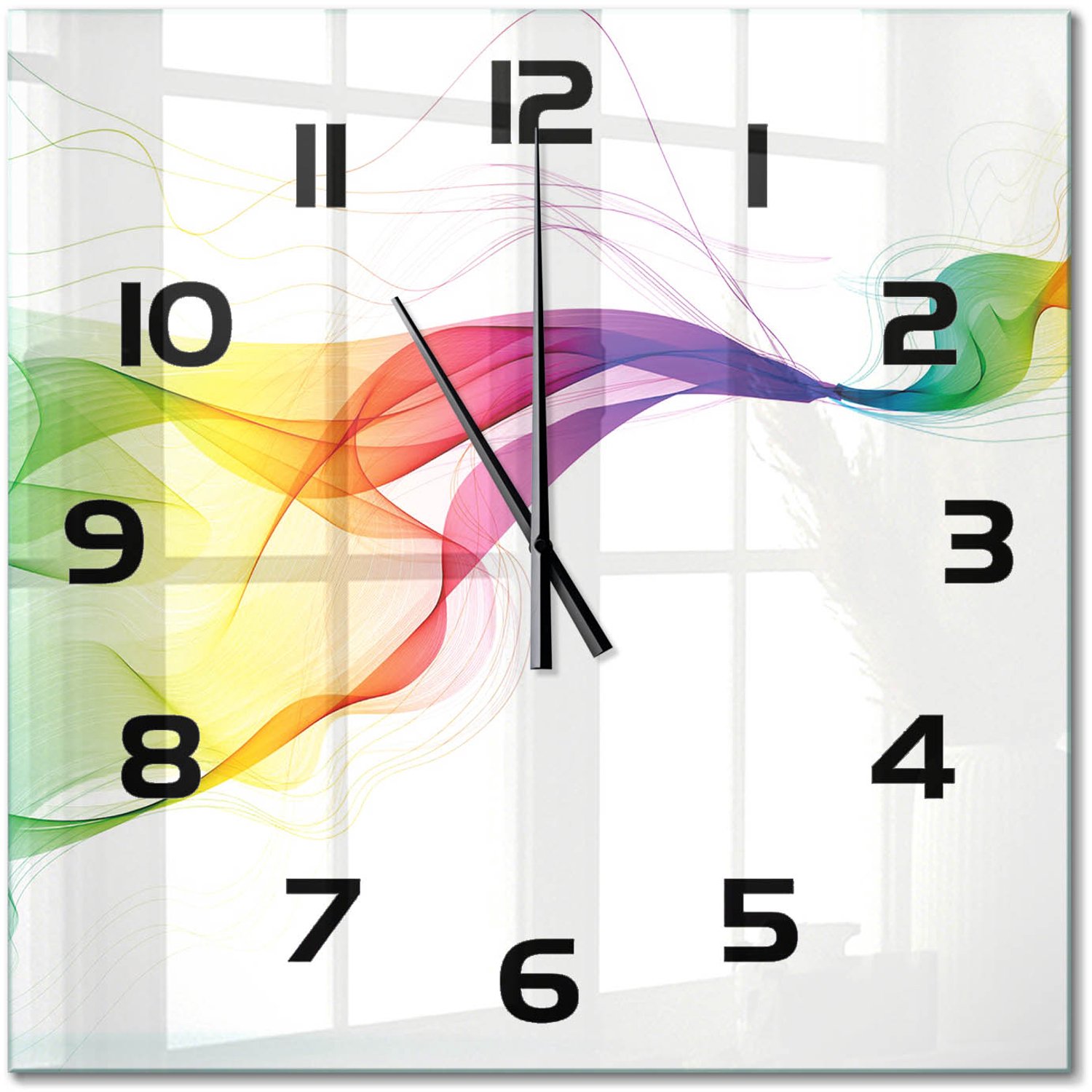 TULUP Wandklok - Kleurrijke abstractie Decoratieve Glazen Klok - 60x60 cm - Veelkleurig Glazen Wandklok Design - Zwarte handen - Vierkante Klok - Glazen Klok Met Print - Wandklok Glas Met Motief