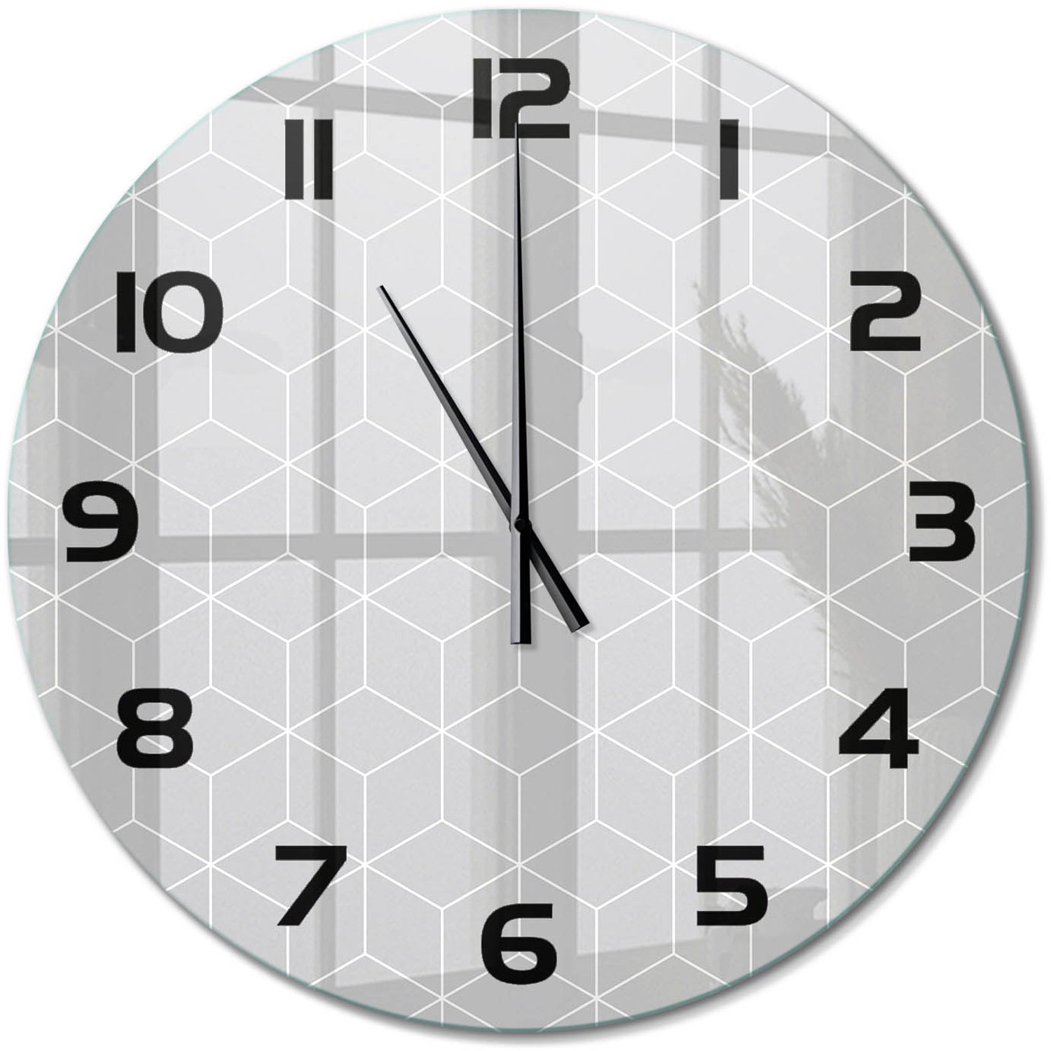 TULUP Wandklok - Geometrische achtergrond Glazen Klok Met Print - fi60 cm - Grijs Wandklok Glas Met Motief - Zwarte handen - Ronde Klok - Wandklok Glas Decoratie - Gekleurde Glazen Klok