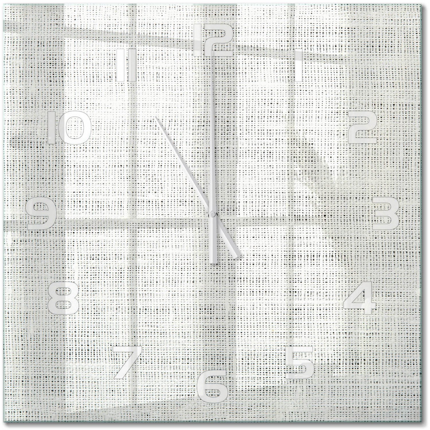 TULUP Wandklok - Wit linnen canvas Decoratieve Glazen Klok - 60x60 cm - Wit Glazen Wandklok Design - Witte handen - Vierkante Klok - Glazen Klok Met Print - Wandklok Glas Met Motief