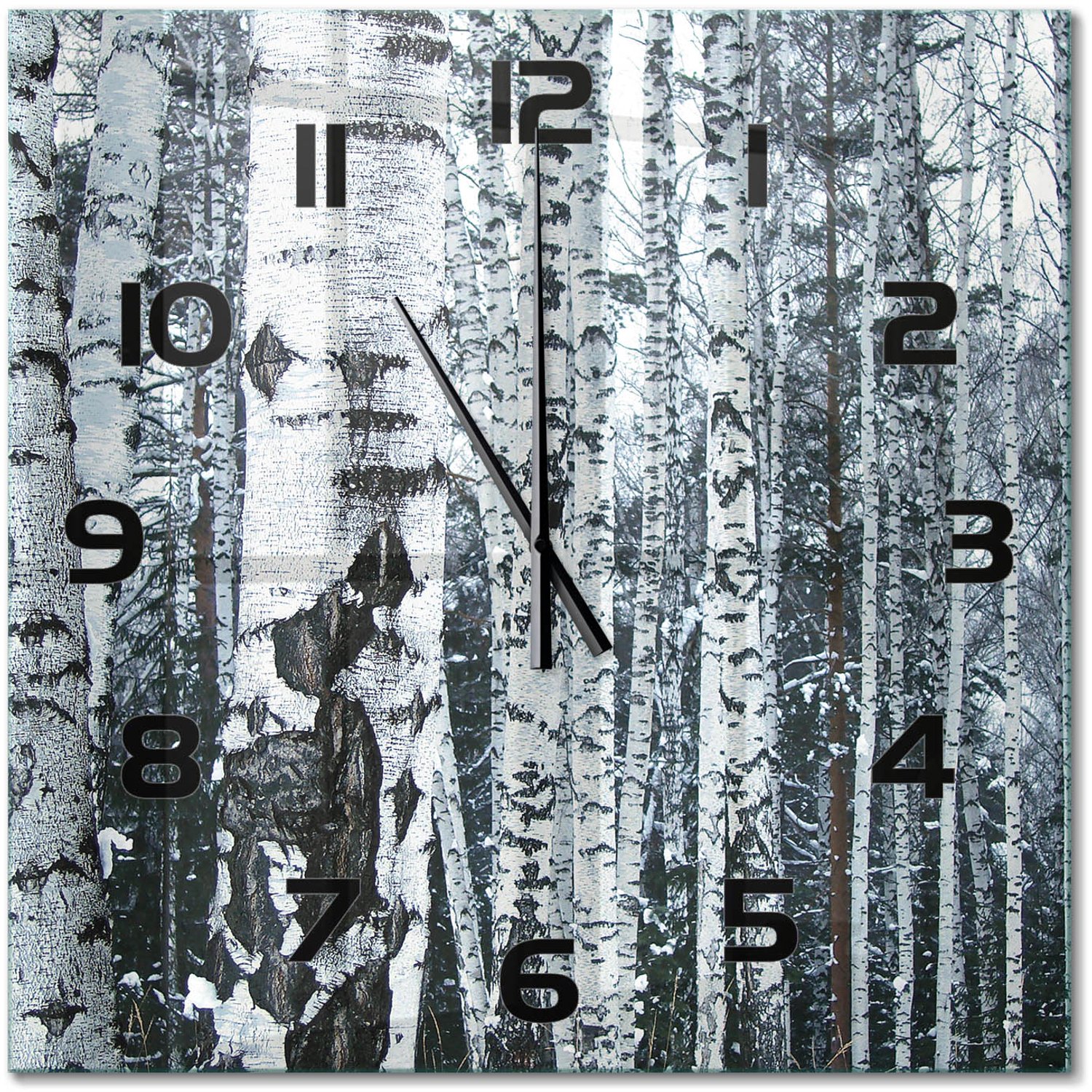 TULUP Wandklok - Berken Gekleurde Glazen Klok - 60x60 cm - Wit Glazen Klok Met Print - Zwarte handen - Vierkante Klok - Moderne Wandklok Glas - Wandklok Glas Decoratie
