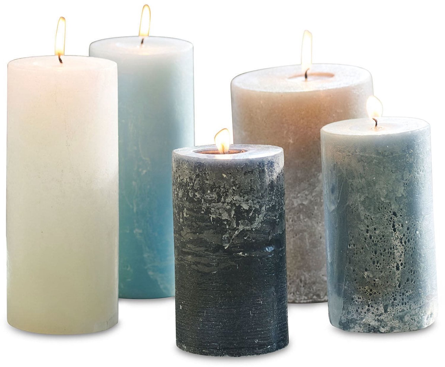 Loberon Kaars set van 5 Panagra blauw/grijs