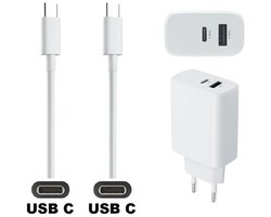 OneOne 25W super snellader met 2 poorten. Oplader met sterke 1,0m USB C naar C kabel. PD lader adapter past op Motorola Razr 40 / 40 Ultra, Razr 50 / 50 Ultra, Razr +, Edge 40 / 40 Neo, Edge 50 / 50 Fusion / 50 Pro / 50 Ultra
