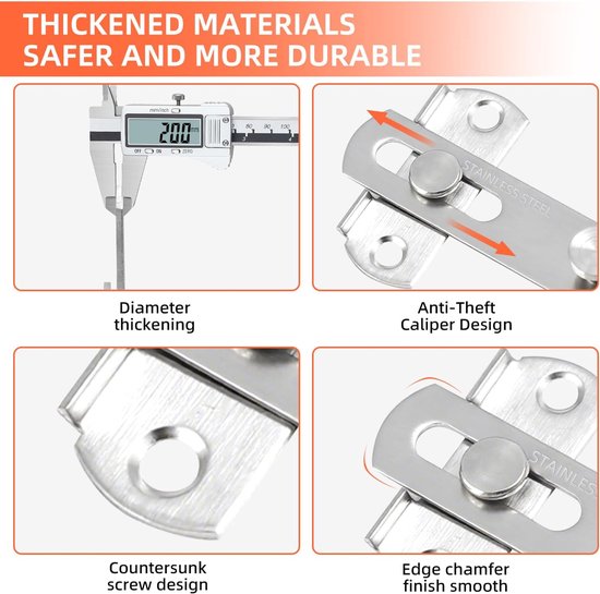 3 inch inklapbare schuifdeurgrendel, zware uitvoering voor privacy - 2 stuks — afbeelding 4