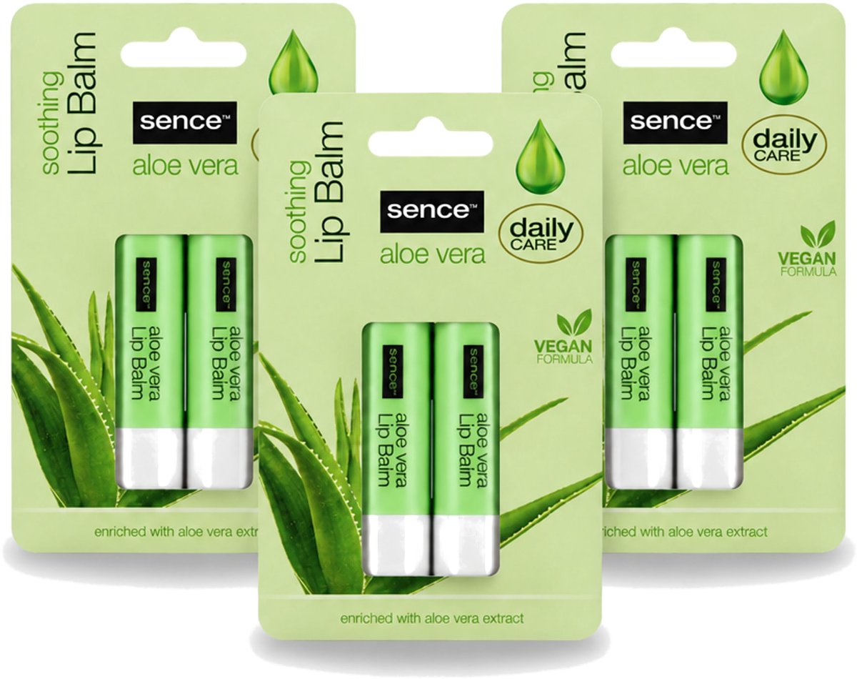 3 x Sence – Lippenbalsem – Aloë Vera – Verzorgend - Voordeelverpakking - 3 stuks