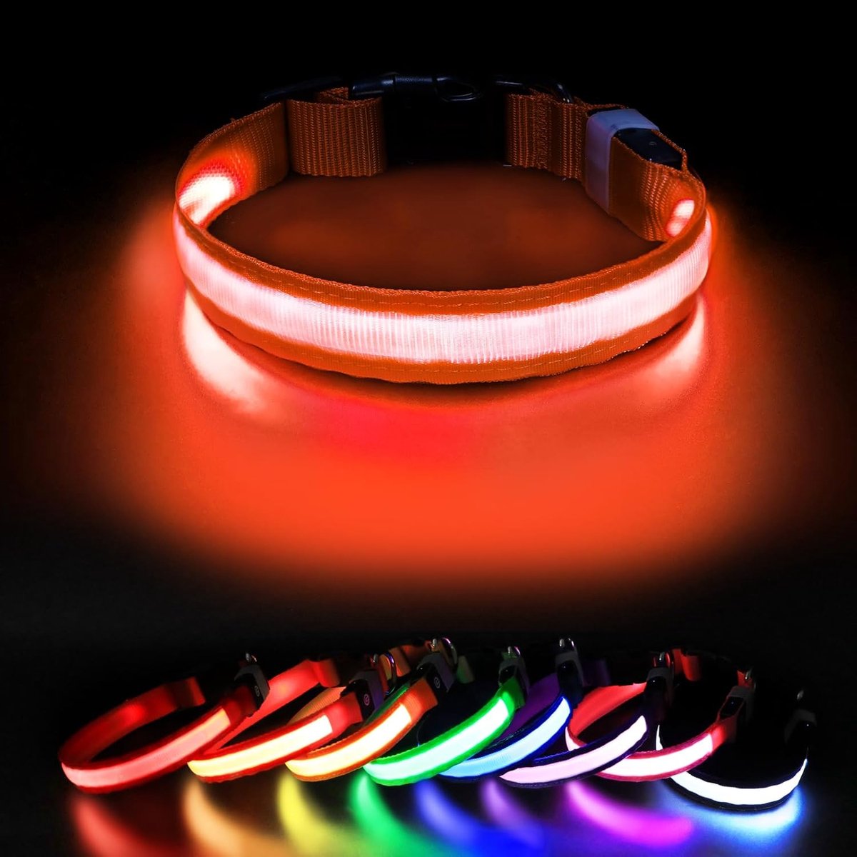 MASBRILL Luminous Dog Collar, 3 Modes Dog Collar Rechargeable Waterproof Adjustable Lighting LED Collar for Small - ShopVlot