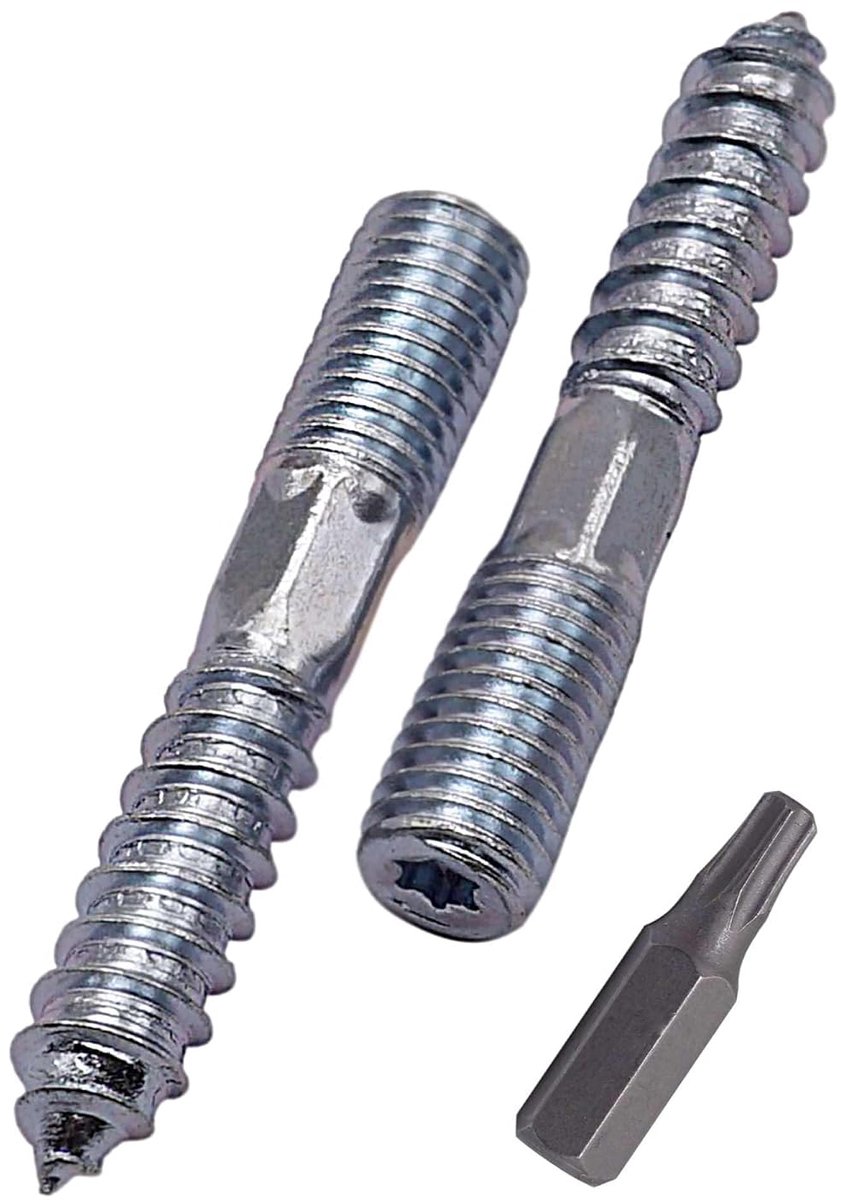 Stickschroeven M10 x 60 mm - Dubbele draad - Inclusief schroevendraaier - Geschikt voor hout en metaal - ShopVlot
