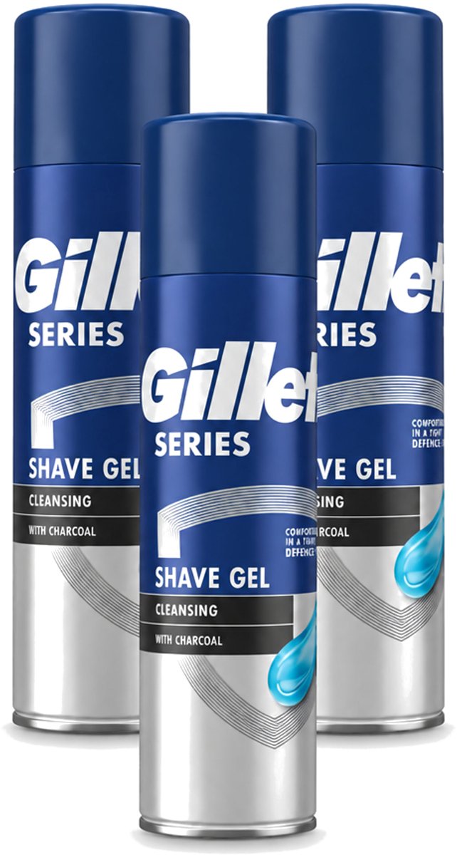 3 x Gillette Series - Scheergel - Cleansing - Charcoal - Verfrissend en reinigend - 200 ml - Voordeelverpakking - 3 stuks