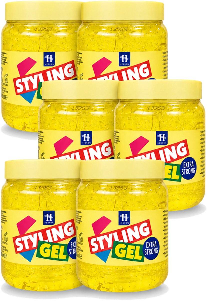 6 x Hegron - Styling Haargel - Extra Strong - Voor Sterke Fixatie - 500 ml - Voordeelverpakking - 6 stuks