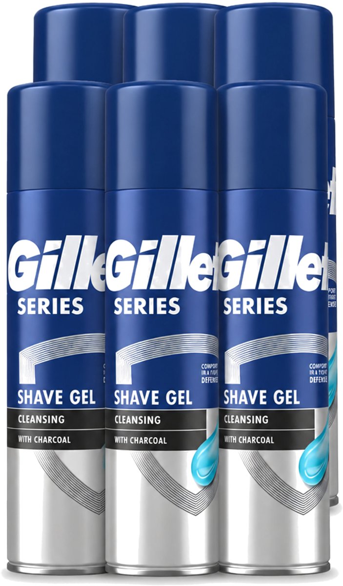 6 x Gillette Series - Scheergel - Cleansing - Charcoal - Verfrissend en reinigend - 200 ml - Voordeelverpakking - 6 stuks