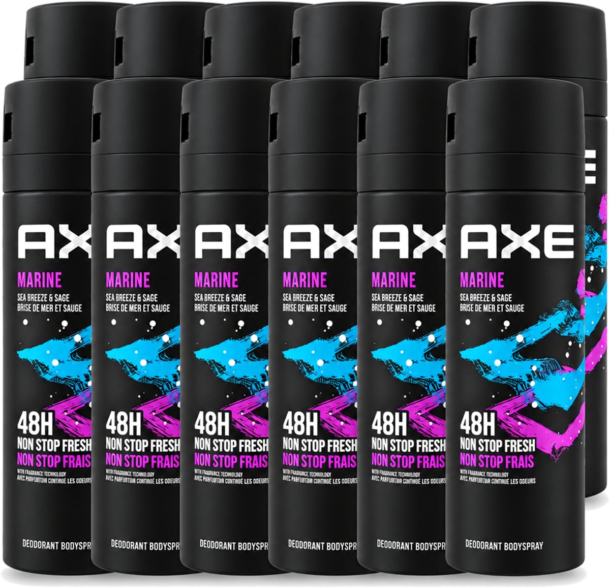 12 x Axe - Deodorant Bodyspray - 100% Fresh Fragrance - Marine - Sea Breeze & Sage - 150 ml - Voordeelverpakking - 12 stuks