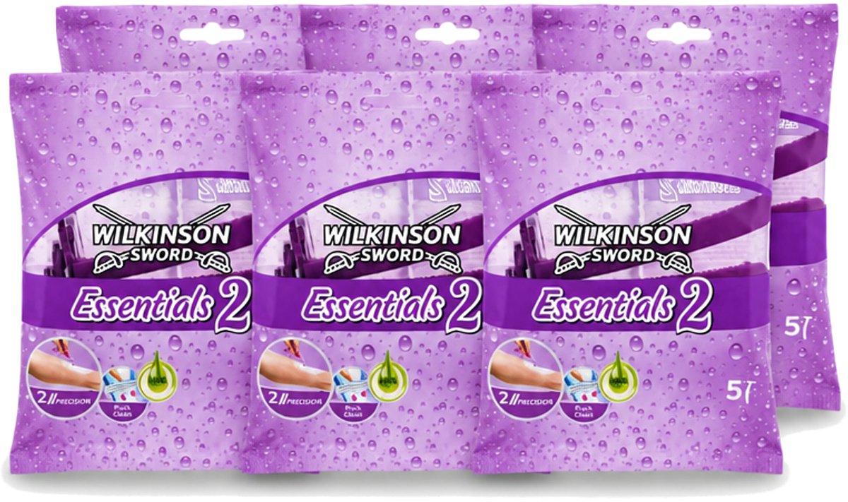 6 x Wilkinson - Wegwerpscheermesjes Essentials 2 - Voor Dames - Antislip Greep - 5 scheermesjes - Voordeelverpakking - 6 stuks