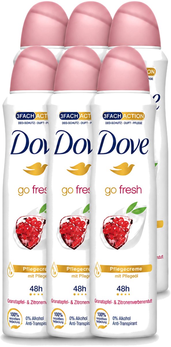 6 x Dove - Deodorant - Go Fresh Granaatappel - Frisse en fruitige geur - 150 ml - Voordeelverpakking - 6 stuks