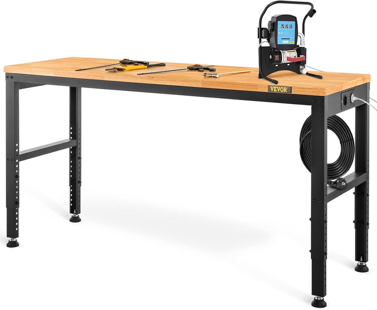 Hoogteverstelbare werkbank 122 x 61 x 72-97 cm, klemtafel, werktafel met 900 kg draagvermogen, bruin, opvouwbare werkbank van koudgewalst staal, multifunctionele werktafel voor werkplaats - Industroho