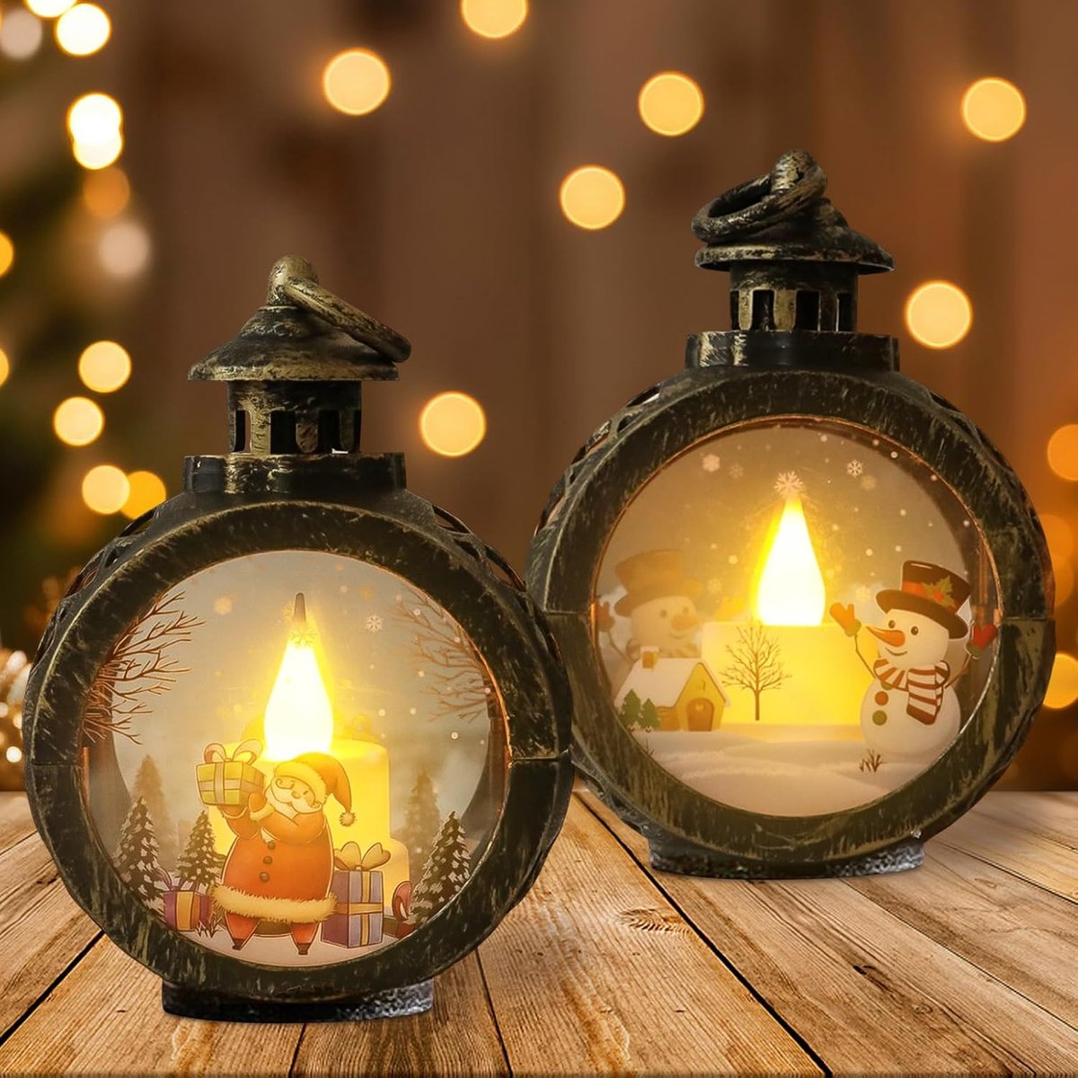 Kerstdecoratie lantaarns 2 stuks - warme witte LED verlichting - sfeervolle kersttafel decoratie - ShopVlot