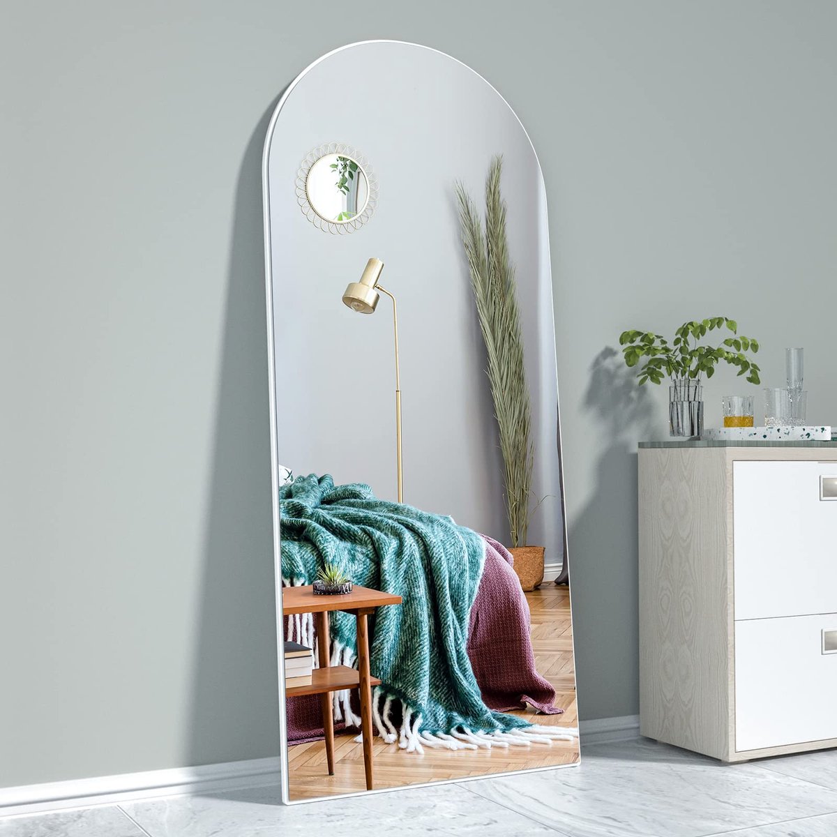CASSILANDO Boog-lichaamsspiegel, 165x60cm vloerspiegel, vloerspiegel vrijstaande lichaamsspiegel met standaard voor - ShopVlot