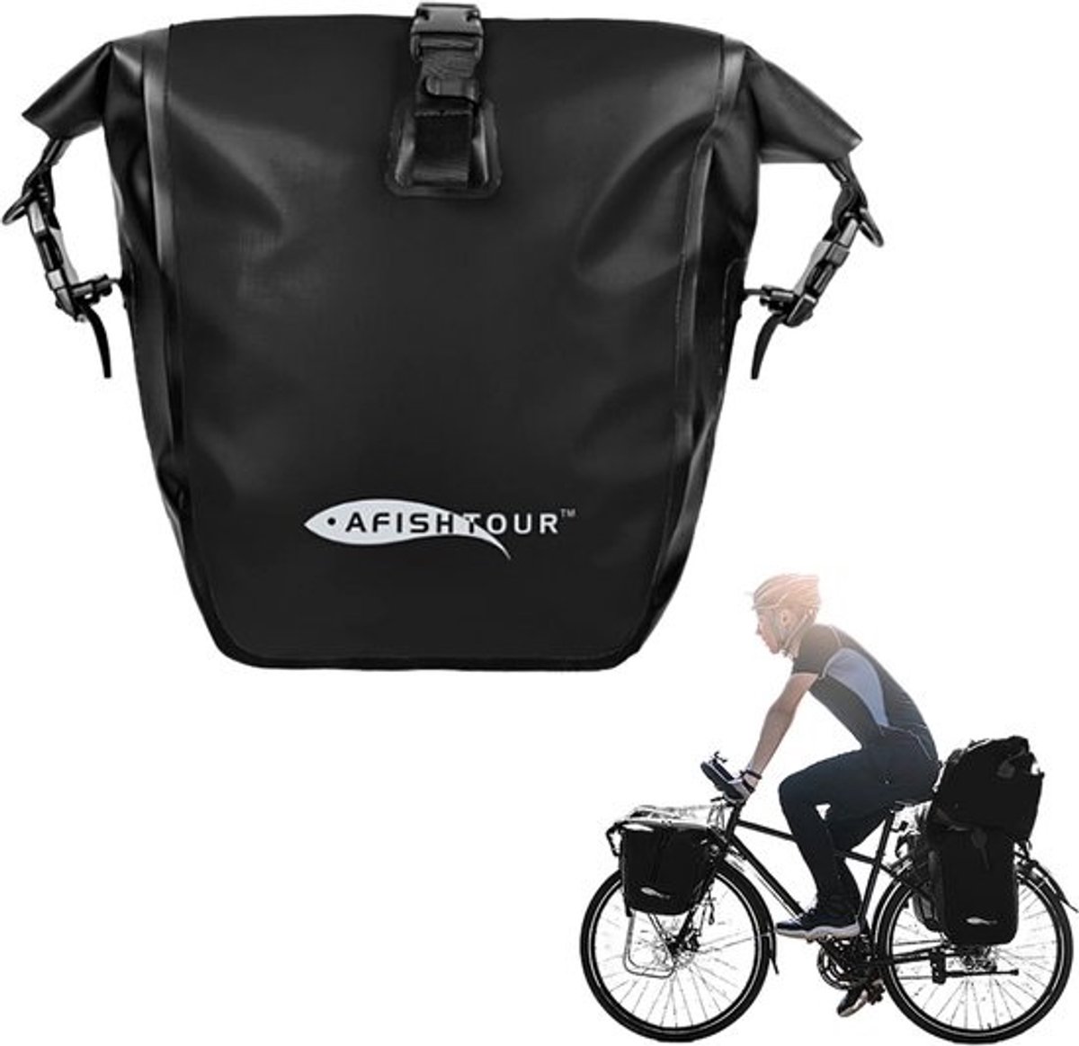 Fietstas - Enkele fietstas - Waterdichte fietstas - 15 liter - Quick-releasegespen - Zwart