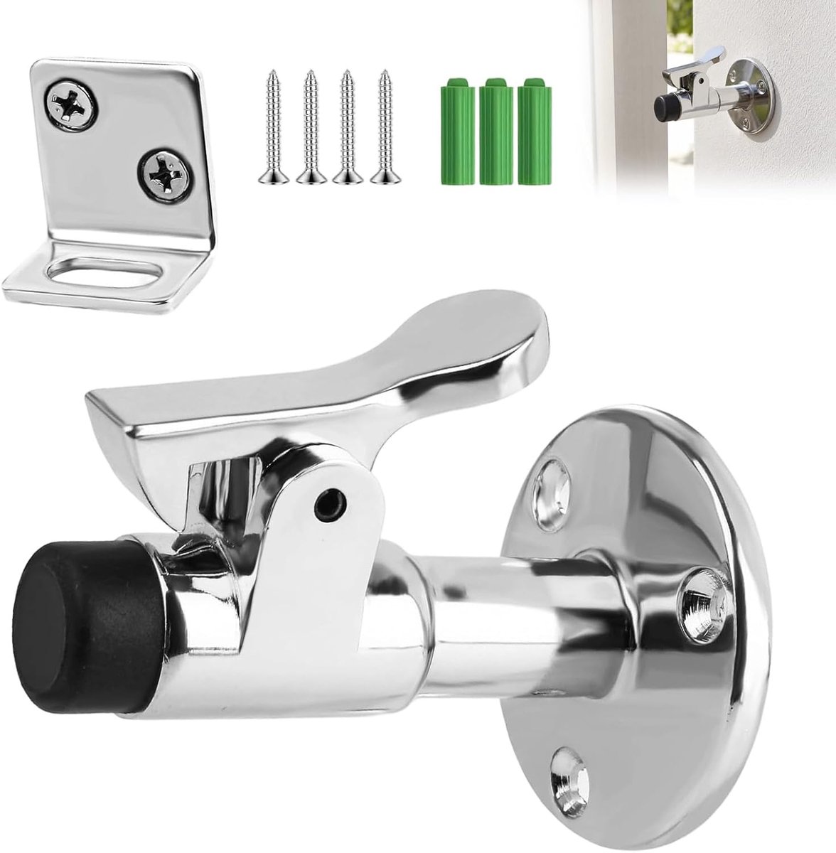 Deurstopper van roestvrij staal, robuuste deurhouder, rubberen kop en hefboommechanisme, wandmontage, deurstopper voor - ShopVlot