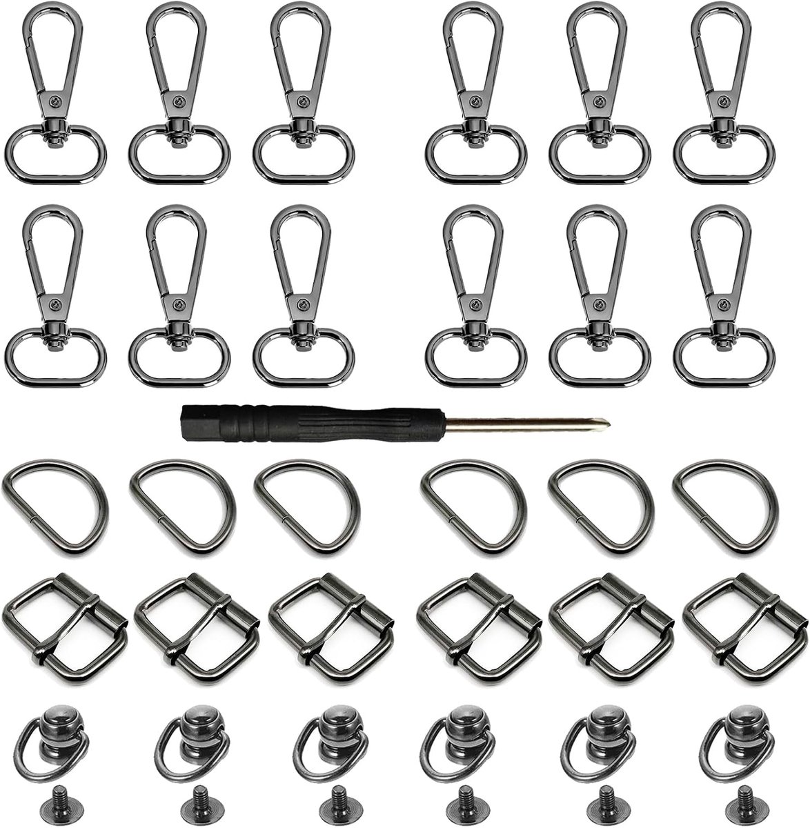 30 Pcs Bag Making Hardware Kit, Sliding Buckles, Metal D-Rings, Sliding Buckle, Metal D-Rings, Rivets Replacement - ShopVlot