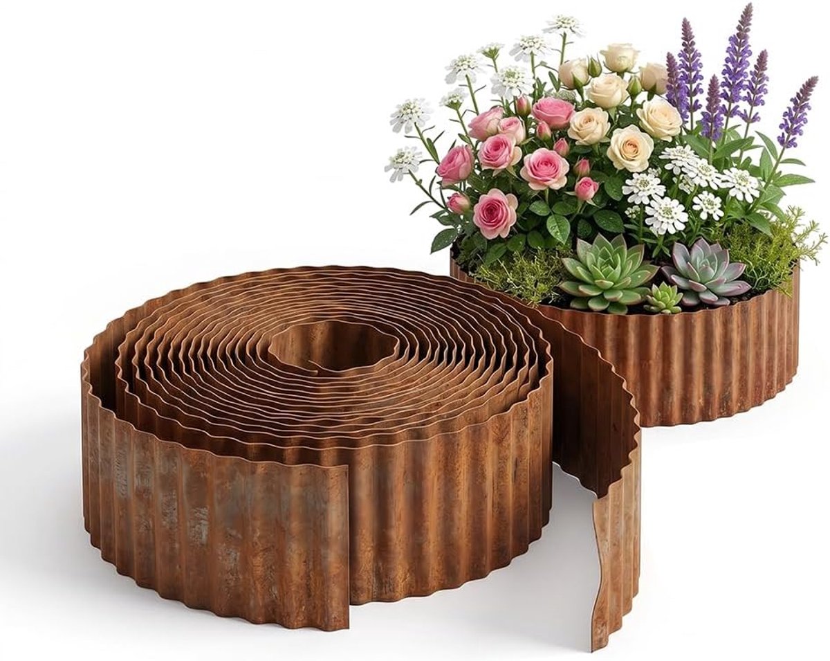 Gazonrand cortenstaal 15 x 600 cm - gegolfde bloembed omranding - duurzaam materiaal - perfect voor tuinprojecten - ShopVlot