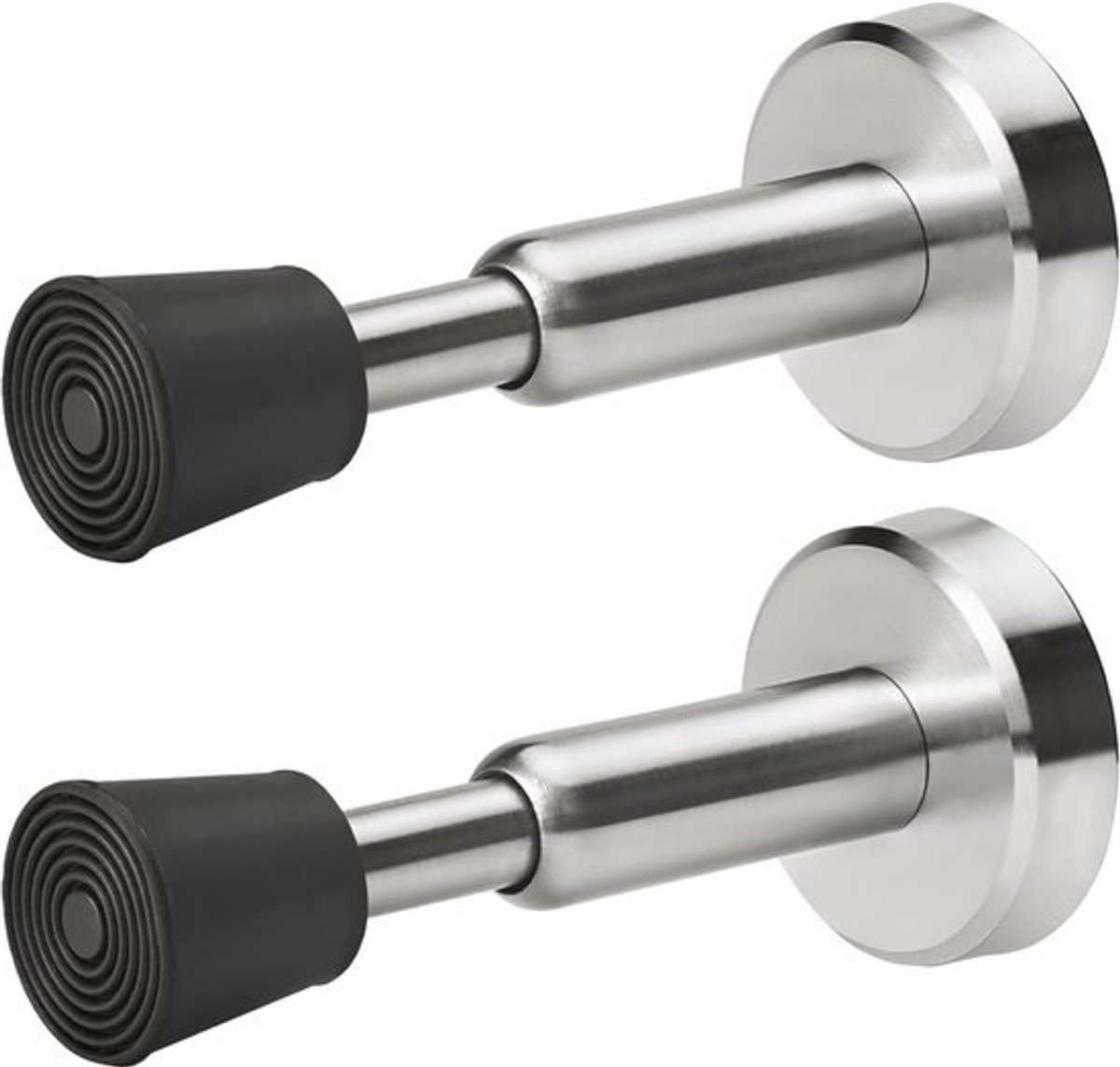 Set van 2 - roestvrijstalen veerdeurstoppers - met rubberen punt - 10,2 cm hoog - hydraulische deurstoppers - geborsteld nikkel
