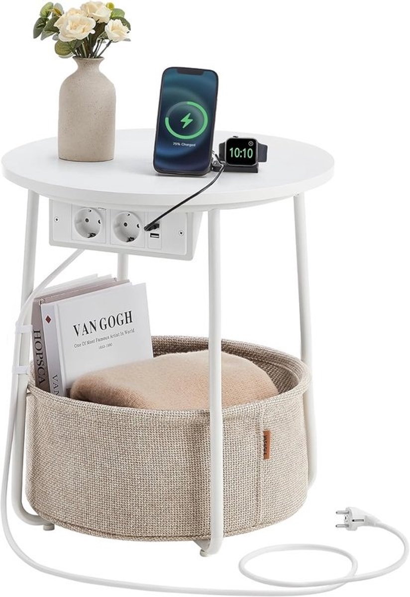 Ronde bijzettafel - Met laadstation en USB-aansluitingen - Voor woonkamer en slaapkamer