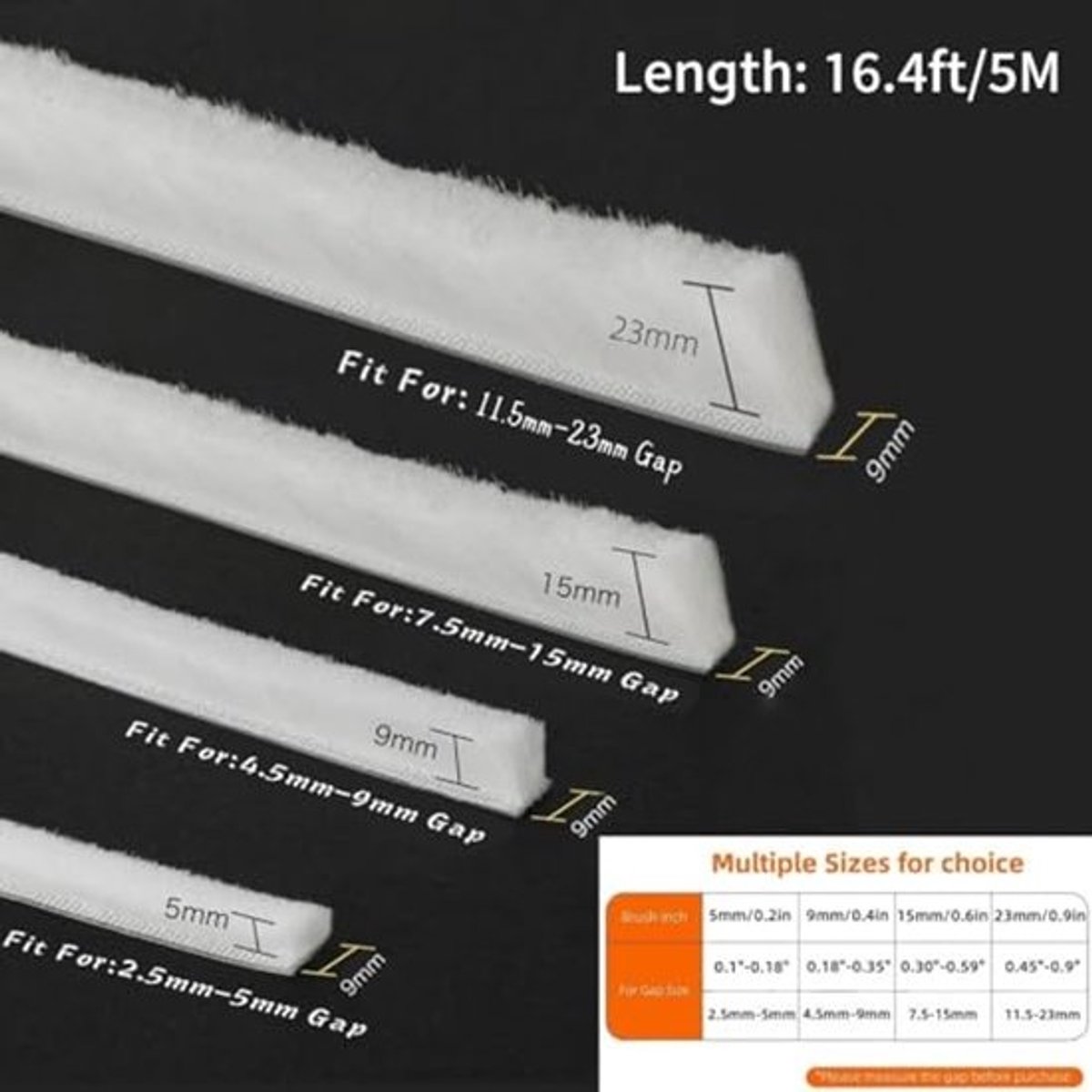 Zelfklevende tochtstrip voor deuren en ramen - 5 m borstelweerstriptape (9 mm x 15 mm)
