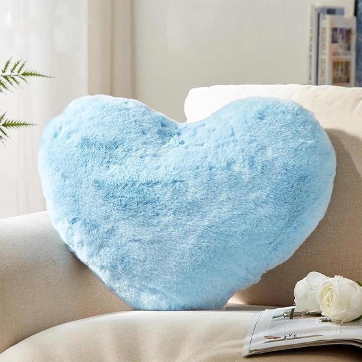 Dailygoods - hartkussen, knuffelkussen voor woonkamer, bank, slaapkamer en bed - 40 x 35 x 11 (lichtblauw52)