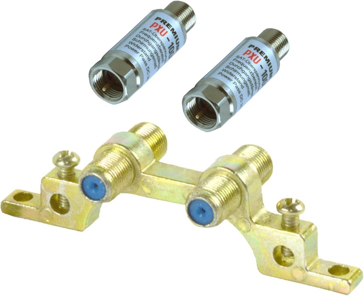 PremiumX 1 x Mass block 2-gang earthing block grounding rail 2 x surge protector PXU-1000 for SAT DVB-T FM - ShopVlot
