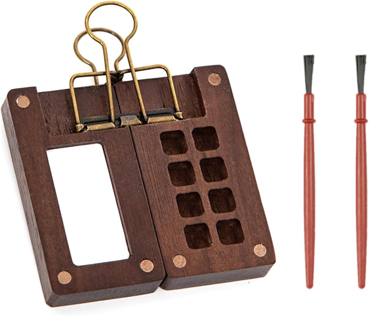 1 Mini Palette, 2 Painting Brushes, Hand Palette, Watercolor, Portable Wood Paint Mixing Box, 8 Compartments Paint - ShopVlot
