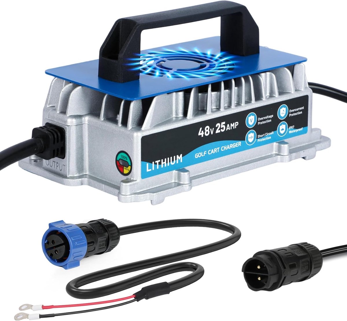 48V LiFePO4 Battery Charger, 58.4V 25A LiFePO4 Charger, IP67 Waterproof 1250W 48V LiFePO4 Battery Charger with Cooling - ShopVlot