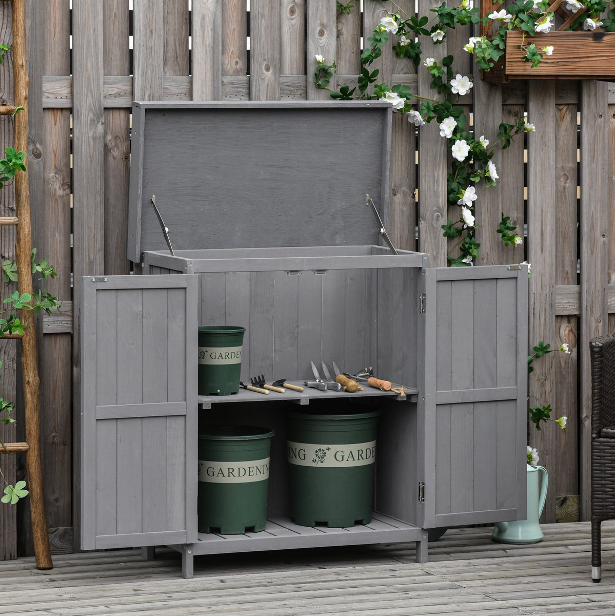 WUVRIE - Tuinkast 74x43x88 cm - Dubbele deuren en 2 vakken - Weerbestendig - Grijs