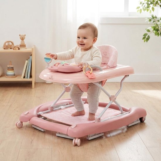 BRONEA® 5-in-1 Loopstoeltje voor baby's - Babywalker met schommelfunctie, muziek & licht - Afneembaar speelpaneel - Loopstoel in hoogte verstelbaar & inklapbaar - Roze van BRONEA — afbeelding 2
