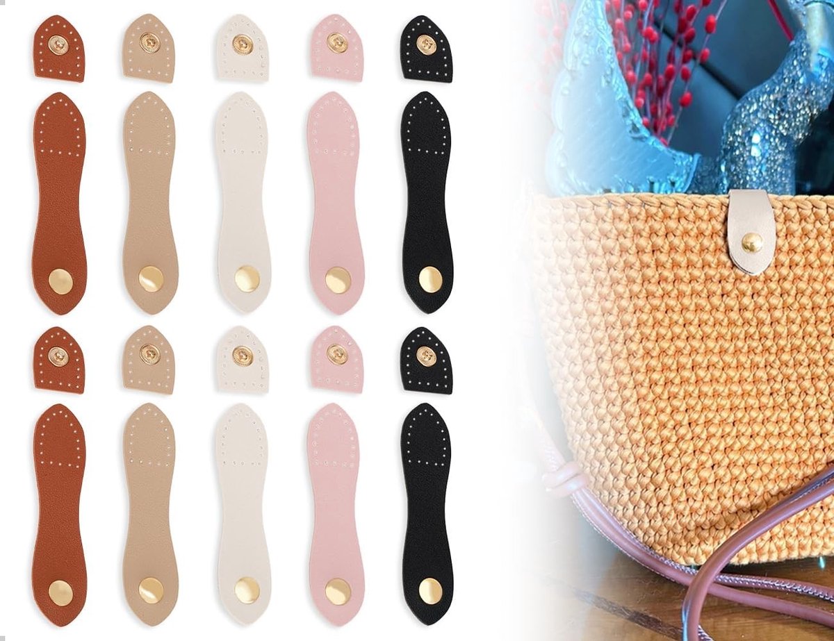 10 Stuks Leren Straps met Sluiting, Leren Drukknopen, Tasriemen voor Bagage, Notitieboek en Portemonnee in 5 Kleuren