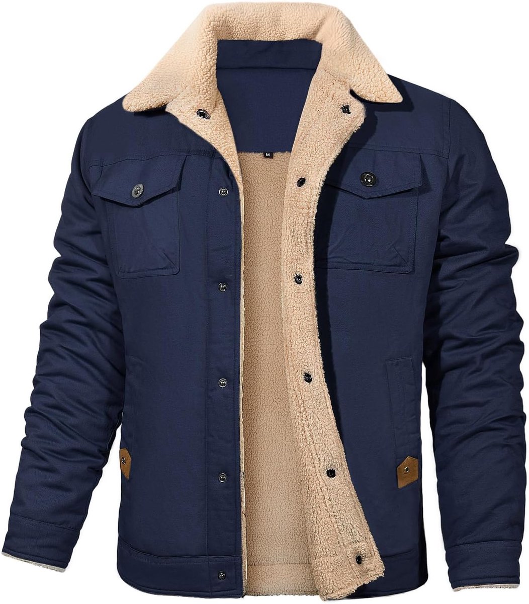 Winterjas voor heren, fleece gevoerde reverskraag, cargojas, thermische militaire gevechtsjas, dikke truckerjas, windjack met 5 zakken