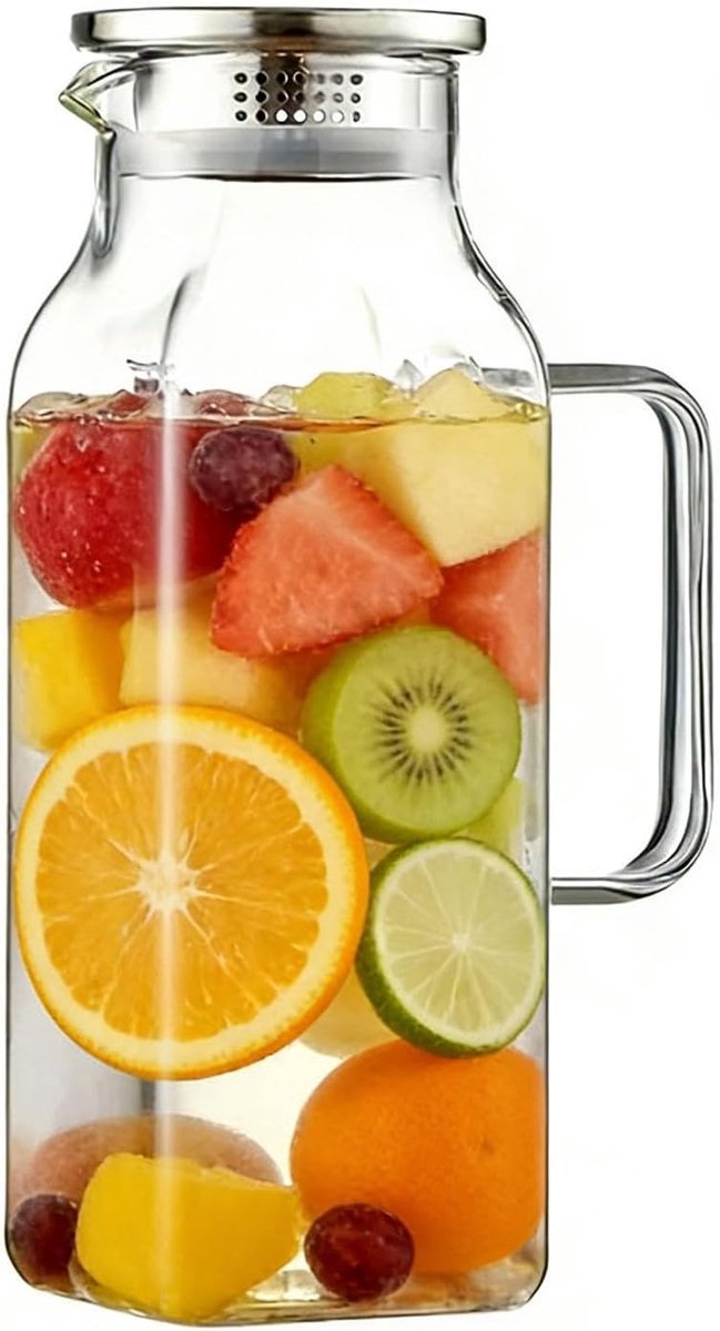 Waterkan 2 Liter Drinkketel met een Handgreep en een Deksel | Capaciteit Glazen Kan Geschikt voor Sap, Thee, Koffie, Limonade, Melk, Koelkast, Aanrecht, Kamperen, Barbecue, Picknick