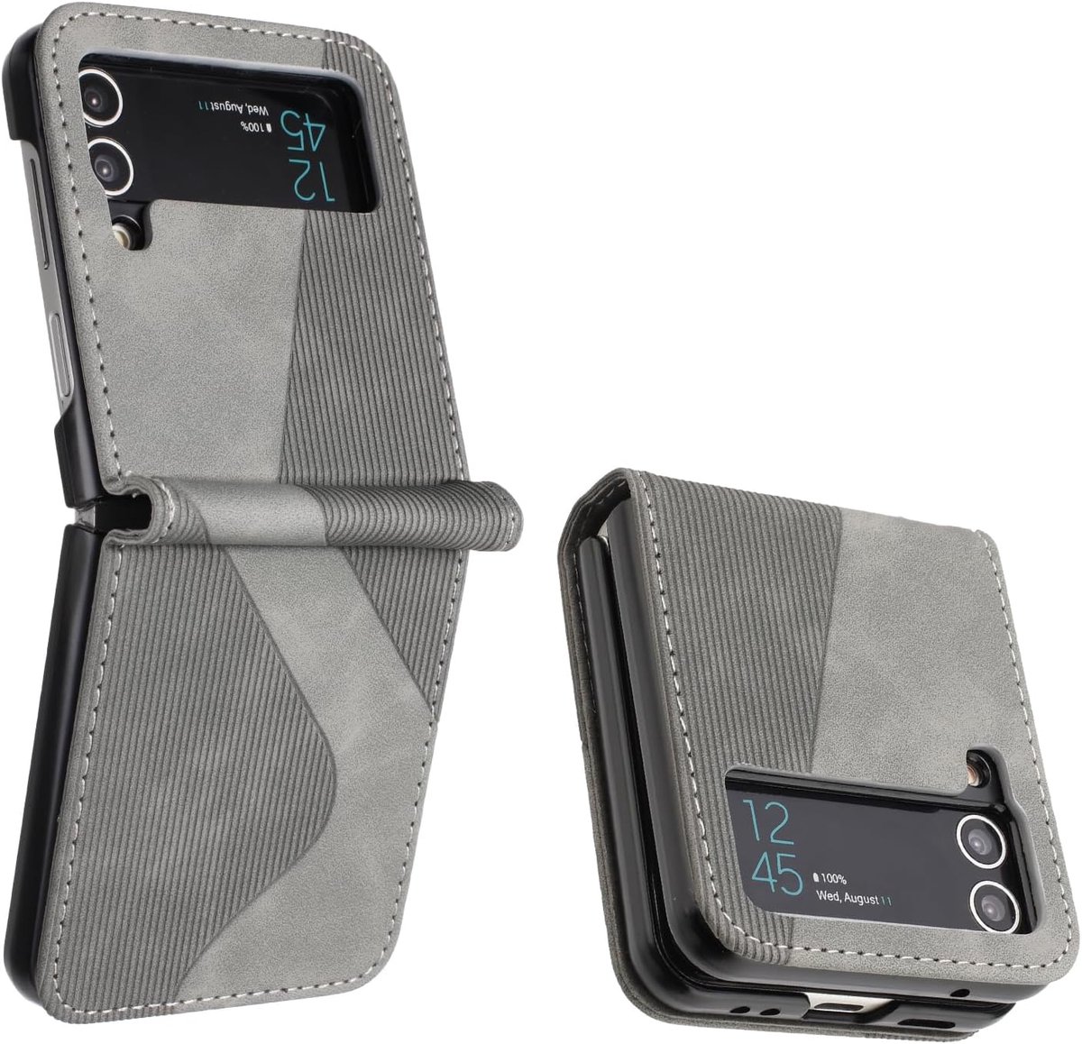 Hoesje voor Samsung Galaxy Z Flip 4, PU Kunstleer Bookcase Telefoonhoesjes met [Kaartsleuven] [Stand], Flip Case Beschermhoesje voor Samsung Z Flip 4 (Grijs)